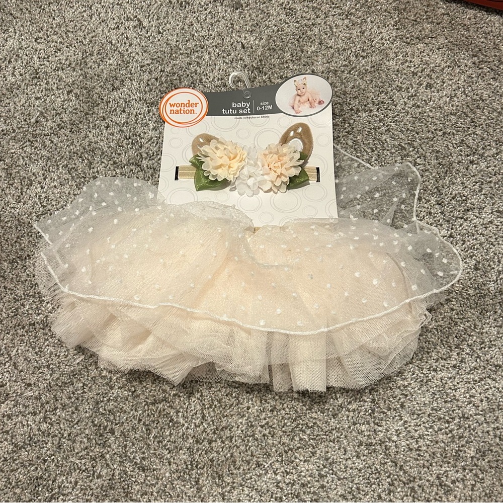 Wonder Nation Cream Baby Tutu with Floral Details
